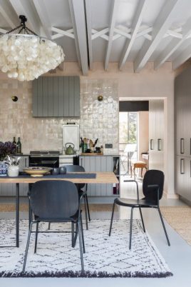 Dining room with table and chairs on polished concrete floor