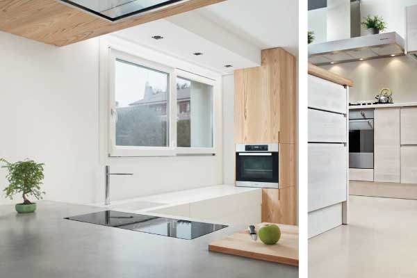 Polished concrete kitchen floor and worktop montage