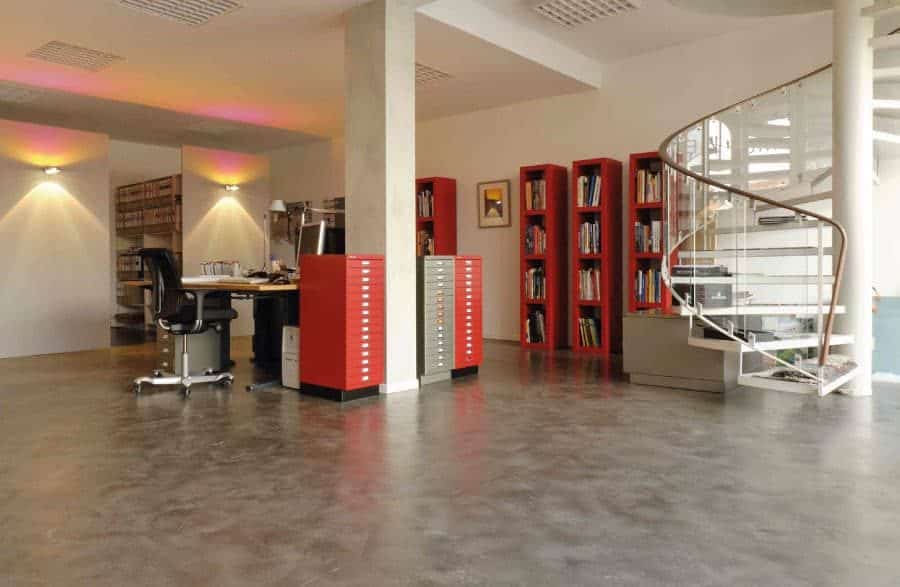 Polished concrete office floor
