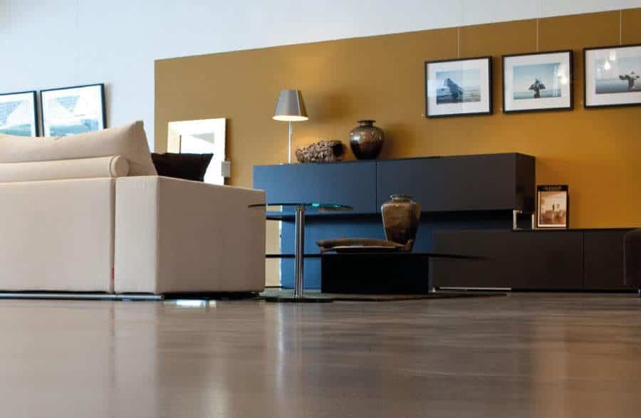 Polished concrete lounge flooring