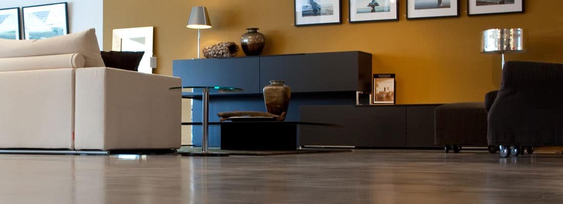 Living space with a concrete floor