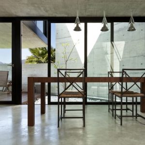 Polished concrete floor in dining room