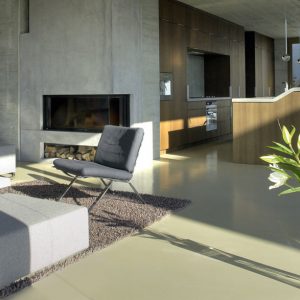 Polished concrete floor open plan living room