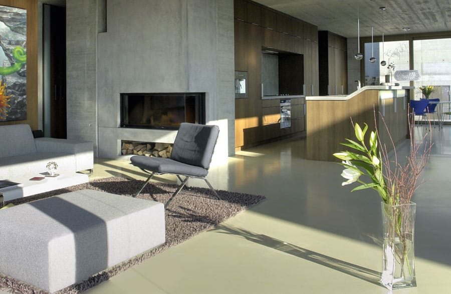Polished concrete floor open plan living room
