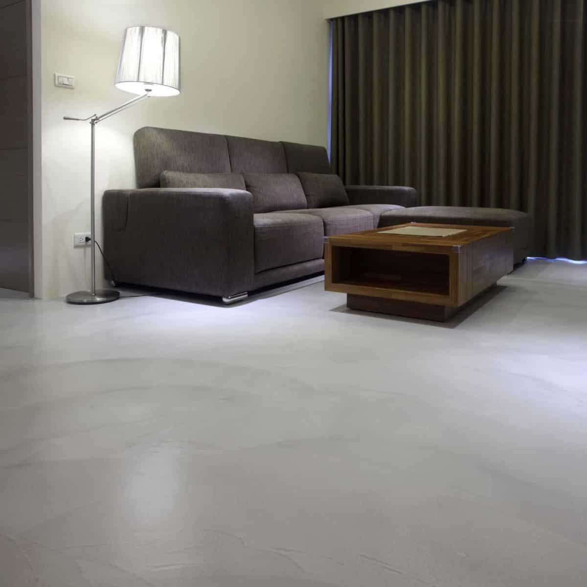Concrete overlay finish in living room