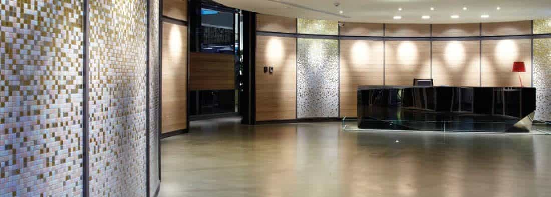 Office reception with polished concrete floor