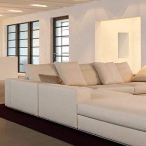 Polished concrete floor in open plan living room