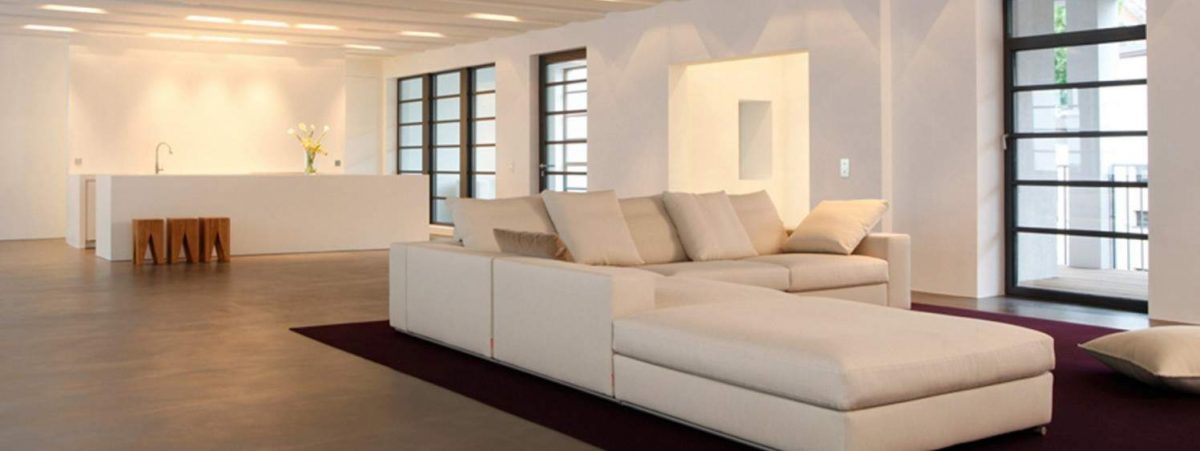 Polished concrete floor in open plan living room